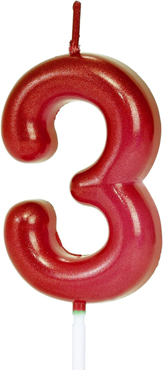 Red Number 3 Birthday Candles, Cake Toppers for Birthday/Baby Shower/Anniversary/Wedding Party Celebrating/Decorating. (Red Number 3)