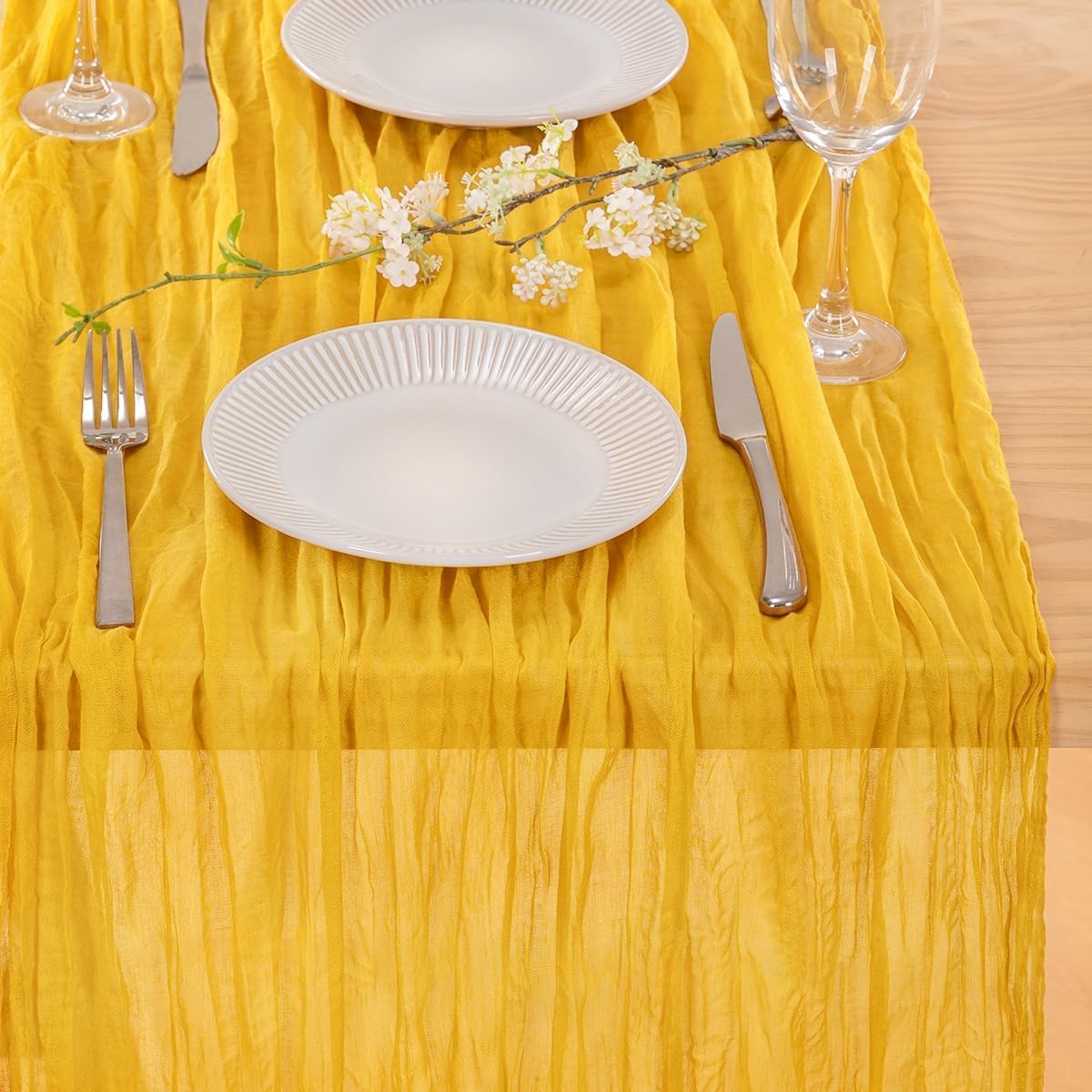 MLMC Gold Table Runner Rustic Fall Cheesecloth Table Runner 10ft Gauze Cheese Cloth Table Decoration 35x120 Inches for Wediing Picinc Party Family Gatherings Home Decor