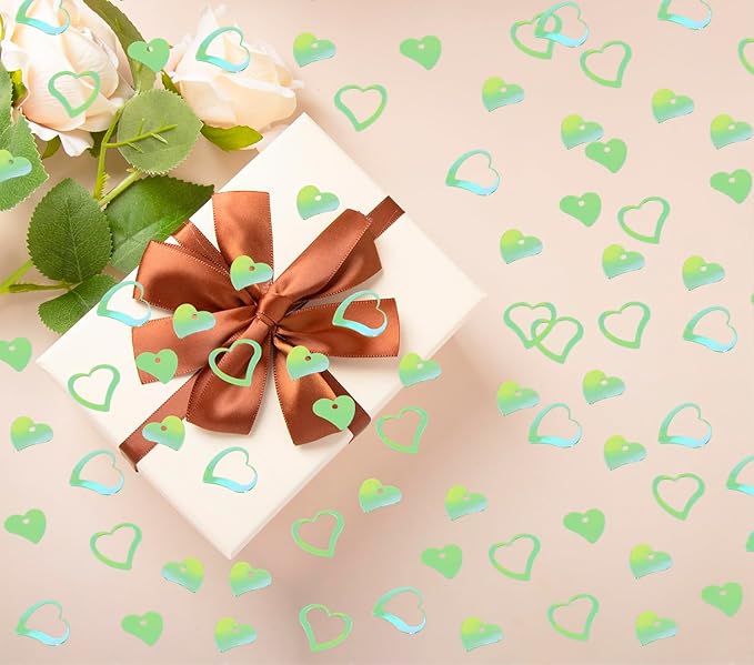 ONLYKXY 1200Pcs Love Heart Shaped Confetti, Table Wedding Decoration, Glitter Confetti for Wedding Party (Glitter Green)