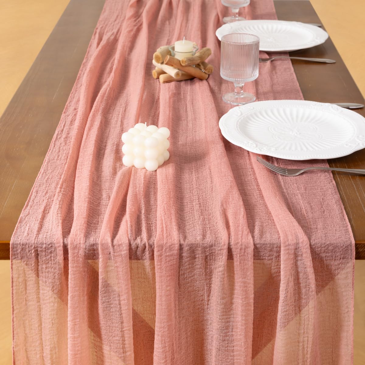 Socomi 6pcs Cheesecloth Table Runner Rose Gold Fall Thanksgiving Gauze 120 Inch Rustic Boho Cheese Cloth Runner for Wedding Party Baby Bridal Shower Centerpiece Decoration Holiday Home Decorations
