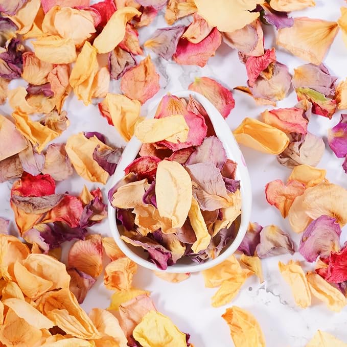 20+ Cups Dried Rose Petals Biodegradable Flower Confetti, 2 QT Mixed Yellow Purple Pink Dried Flower Petals for Wedding Proposal Bath Crafts Party 4oz(112g)