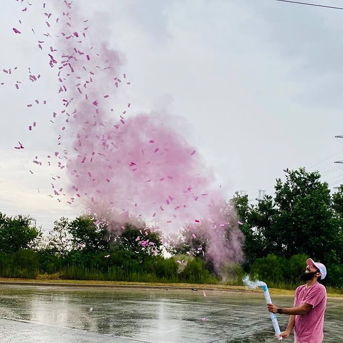 24” X-large Gender Reveal Confetti & Powder Smoke Cannon | 2 Pink Poppers | Biodegradable | Alternative to Gender Reveal Smoke Bombs Extinguisher | Baby Gender Reveal Decorations | TUR Party Supplies