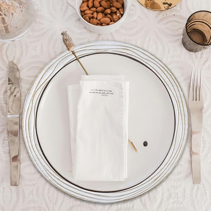 13 Inch Round Charger Plates, Set of 6, Dinner Chargers Bulk Wedding (Vintage White)