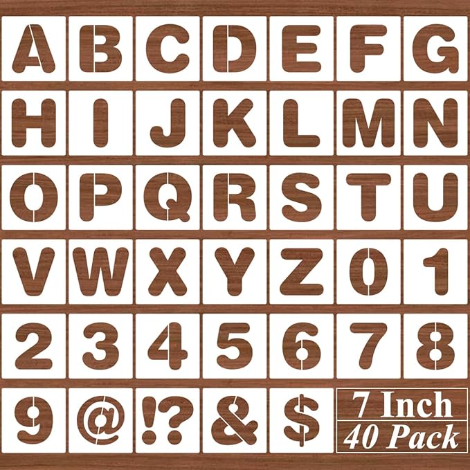 7 Inch Alphabet Letter Stencils - 40 Pack Letter Number Stencil Templates with Signs for Painting on Wood, Reusable Calligraphy Letters Stencils for Chalkboard Fabric Wood Signs