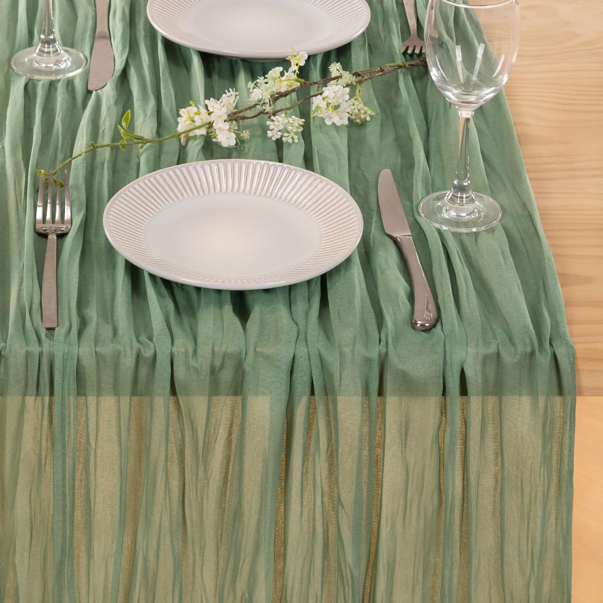 MLMC 8 Pack Sage Green Table Runner 10ft Rustic Gauze Cheesecloth Table Runner 35x120 Inches Cheese Cloth for Fall Boho Wedding Bridal Shower Centerpiece Decor
