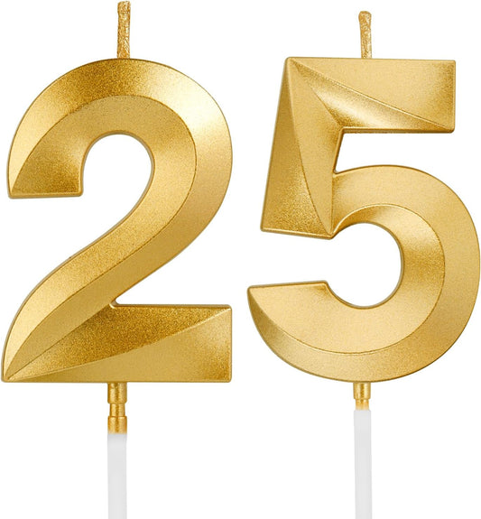 Birthday Candles, 1.96 Inch Number 25 Happy Birthday Candles, Number Candles Decoration for Birthday Party and Anniversary Celebration(Champagne Gold)