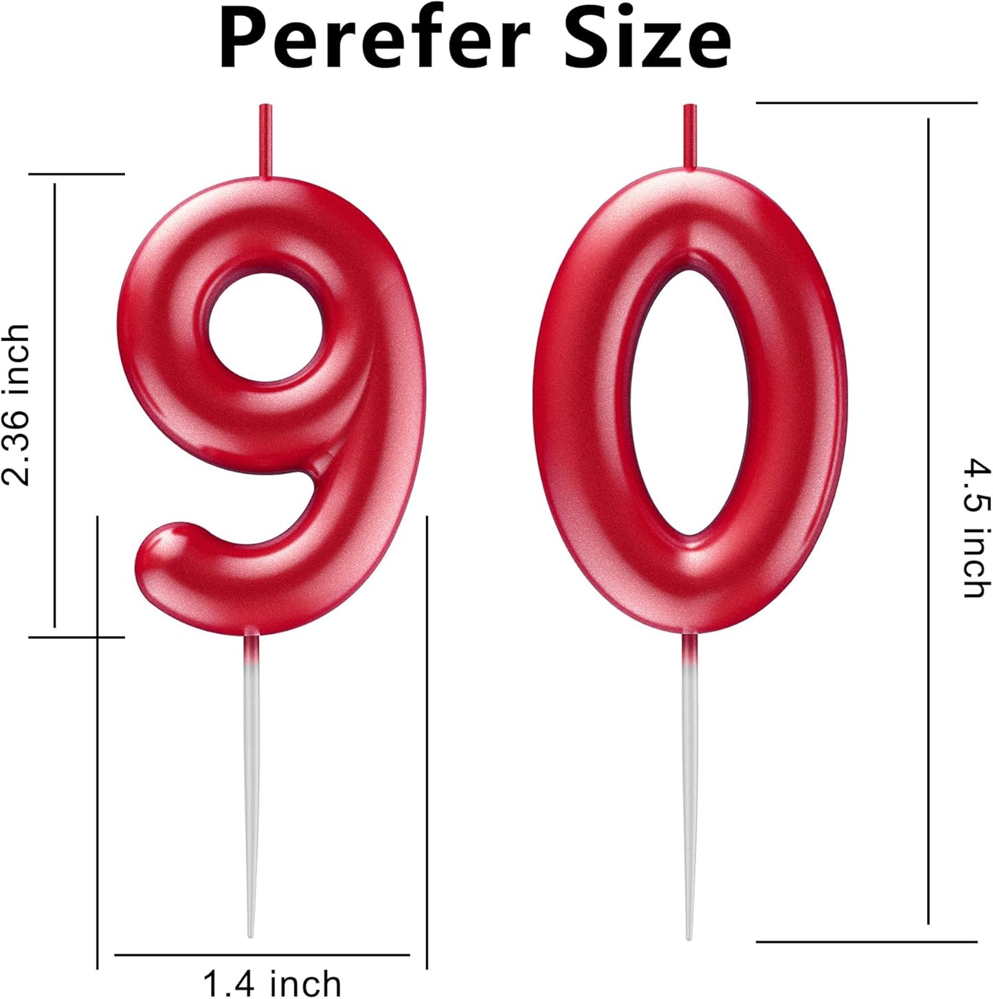 Red Number 90 Candle Happy Birthday 3D Number Candles for Birthday Cake Party Decoration Wedding Anniversary Celebration Supplies