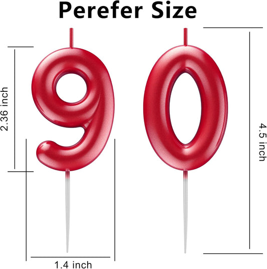 Red Number 90 Candle Happy Birthday 3D Number Candles for Birthday Cake Party Decoration Wedding Anniversary Celebration Supplies