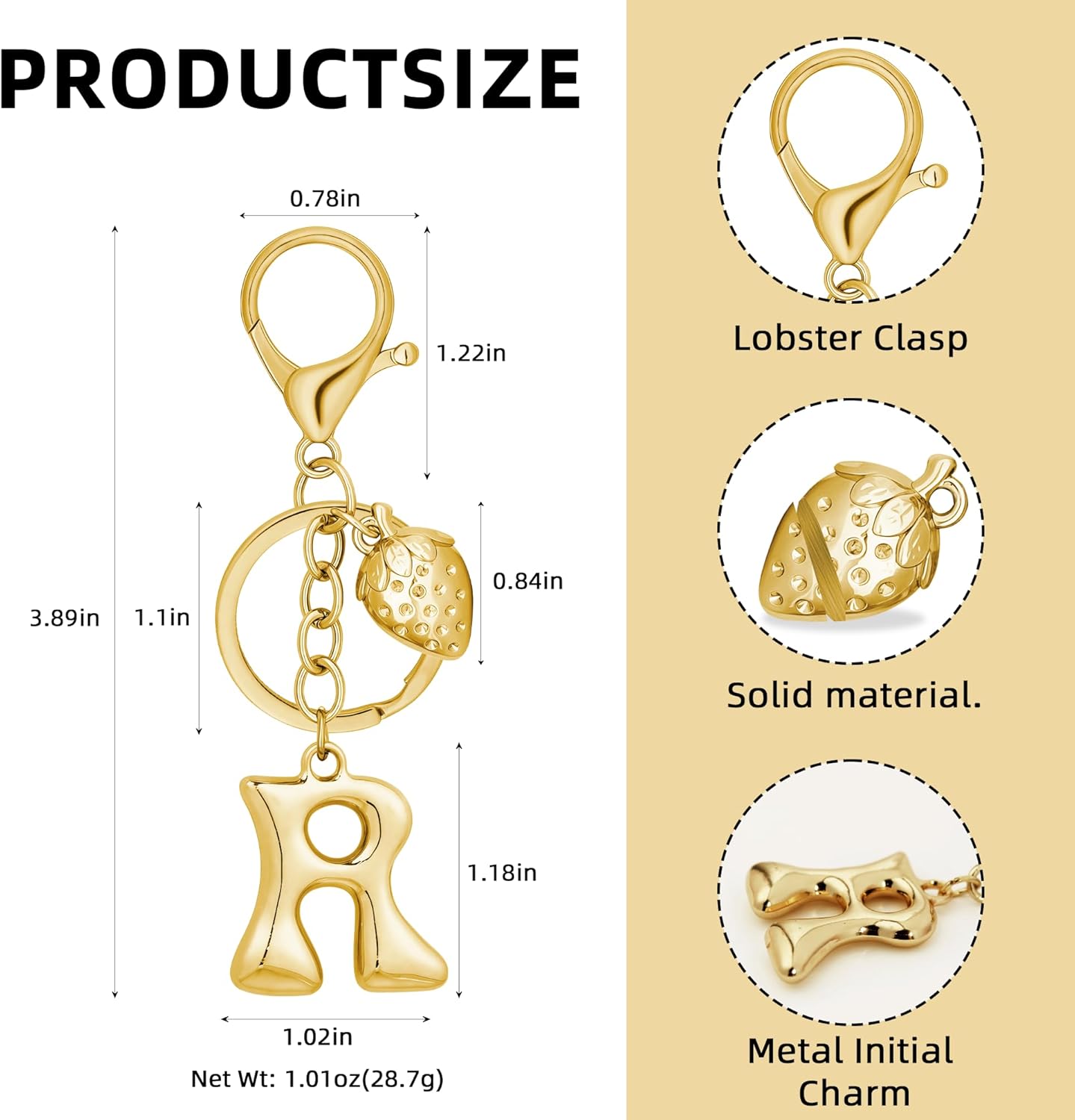 Gold Bubble Heart Initial Bag Charms for Handbags – Cute Initial Letter Keychain for Women, Purse Charms, Gold Gift
