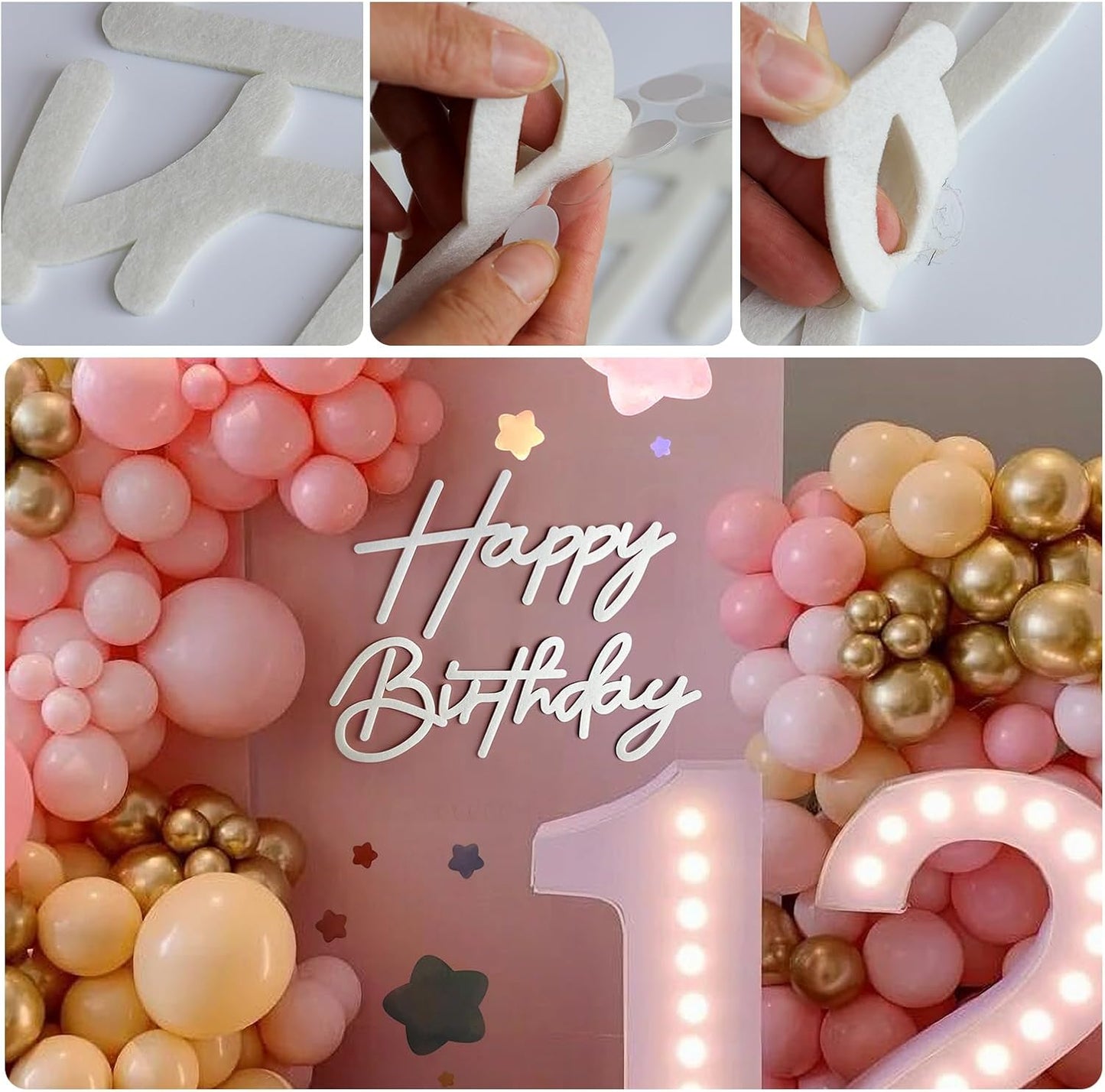 Happy Birthday Sign for Arch Backdrop - Felt Happy Birthday Letter Sign for Balloon Banner Party Backdrop Girls Boys Birthday Background for Baby Shower Photography Wall Decorations - White