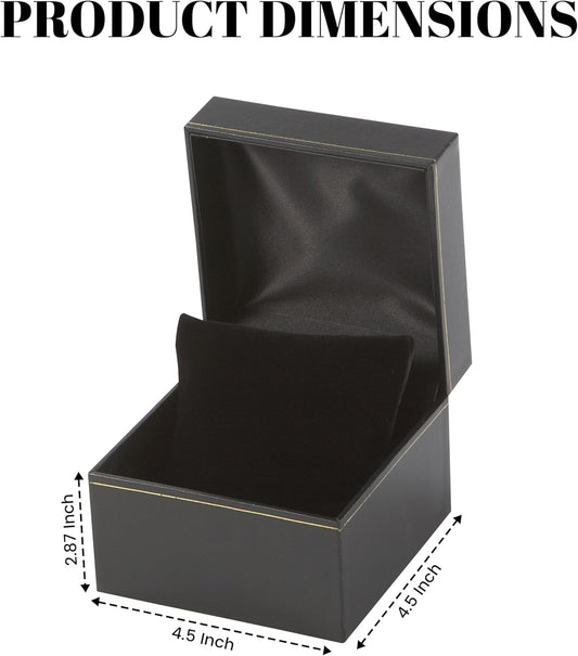 Novel Box Black Jewelry Bangle/Watch Box with Pillow-Style 4.5x4.5x2.87 Inches - Watch/Bangles Boxes with Gold Trim - Faux Leatherette Cases for Bangle/Watch Storage