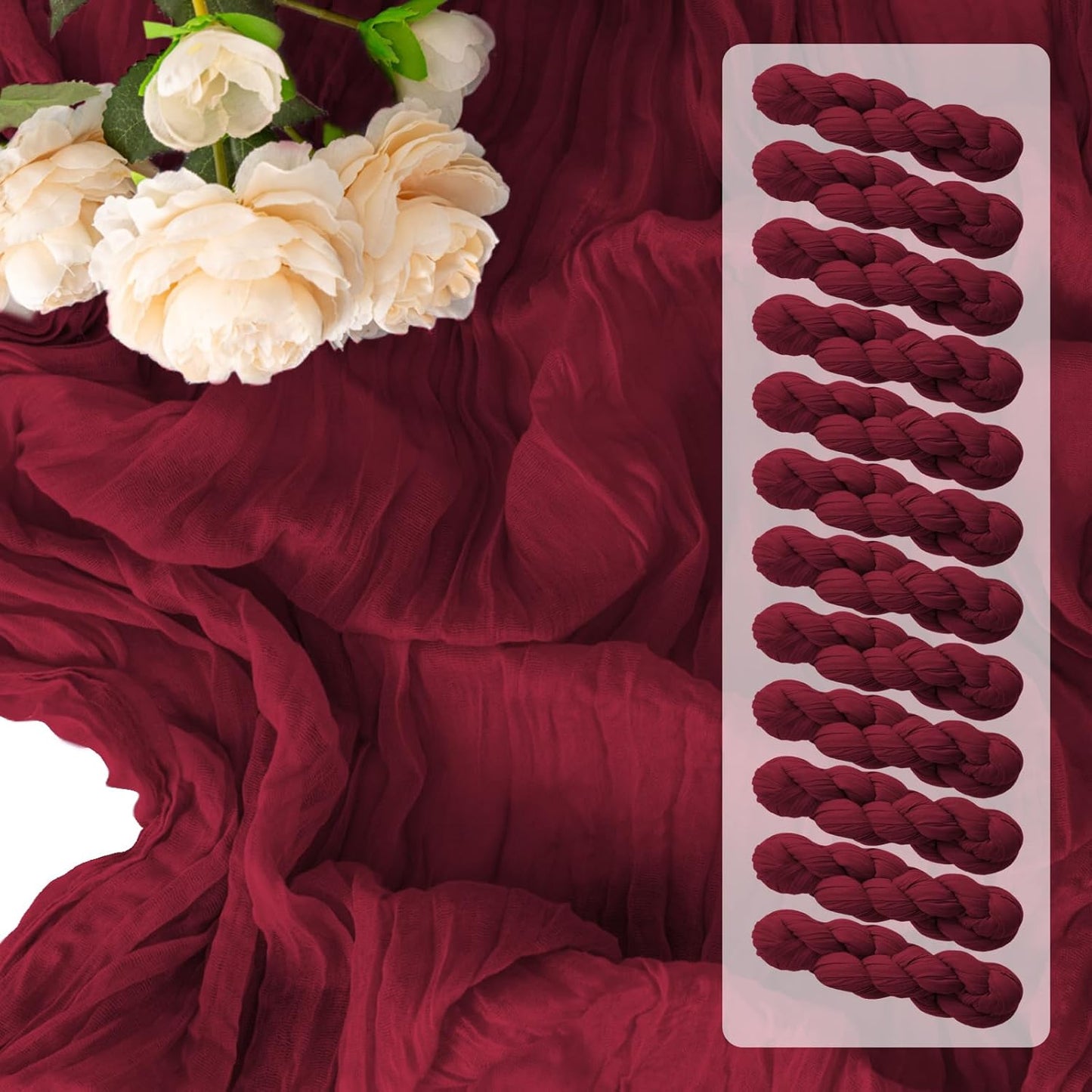 12 Pack Burgundy Table Runners 10FT Cheesecloth Table Runner 21 x 120 inch Boho Gauze Cheese Cloth Table Runner Rustic Sheer Table Runners for Party Wedding Bridal Baby Shower Birthday Table Decor