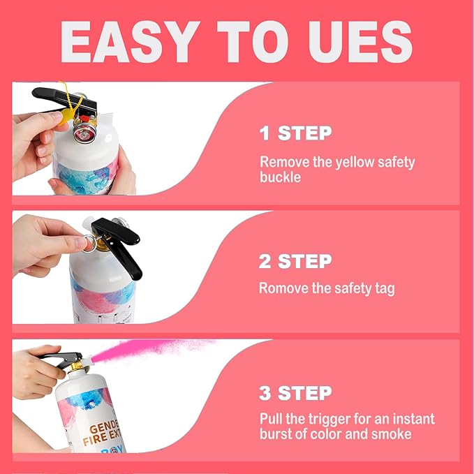 Giant Gender Reveal Fire Extinguisher Color Blasters: 2 Pcs Pink Blaster Only for Baby Girl with Pink Smoke Suitable Gender Reveal Party Decorations - Blasts 20+ Feet (Pink-Girl)