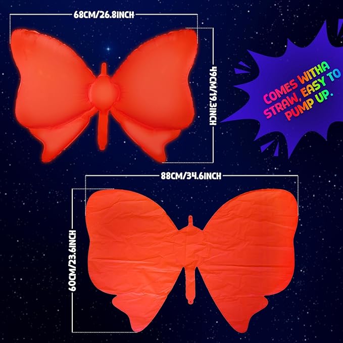Mega-L Glow in the Dark Party Supplies, 5 Pcs Neon Bow Balloons Set – Fluorescent Red, Lemon Yellow, Fuchsia, Blue and Orange Balloons Perfect for Birthday, Wedding, Anniversary, Graduation Party