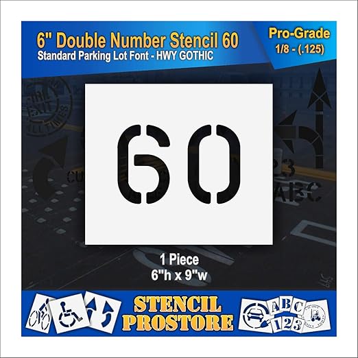 Pavement, Curb, and WheelStop Stencils - 6 inch Double Number Stencil - (60) - 6" x 9" x 1/8" (128 mil) - Pro-Grade