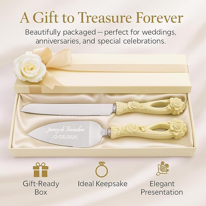 GIFTS INFINITY Personalized Wedding Cake Knife and Server Set with Engraving – Cake Cutting Utensil Set, Keepsake Gift for Wedding, Anniversary, Reception, Birthday & Other Occasions (2554)