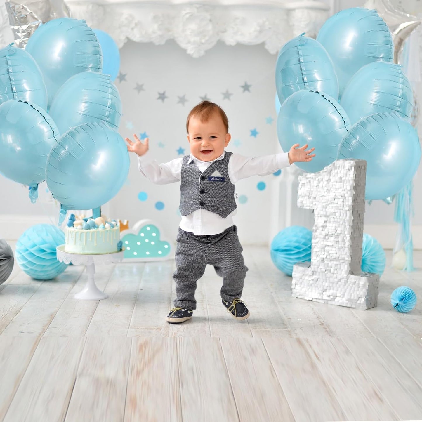 TONIFUL 30Pcs 18 Inch Large Light Blue Round Shape Foil Balloons Big Light Blue Circle Helium Mylar Ballons for Birthday Wedding Baby Shower Anniversary Engagement Party Decor Supplies