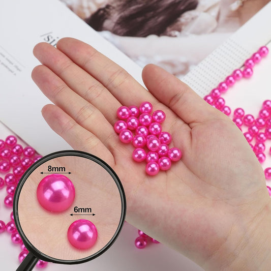 2200 Pcs Undrilled Holeless ABS Faux Pearl Beads for Vase fillers, No Hole Round Pearls for Cosmetic Boxes, DIY Parts, Table Scatter, Wedding, Birthday Party Home Decorating (Hot Pink, 6mm)