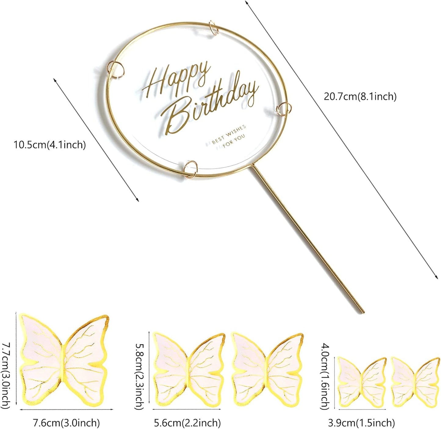 11-Pieces White gold Butterfly Cake Toppers Happy Birthday Metal Gold Happy Birthday Cake Topper Butterfly Birthday Cake Decorations Cake Butterfly Party Decorations,OO-541