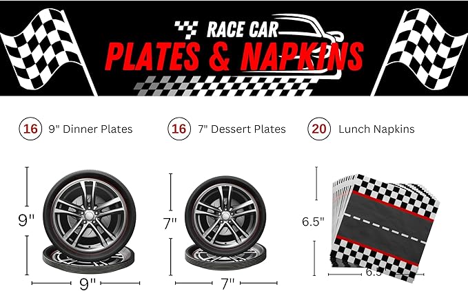 Blue Orchards Race Car Plates and Napkins (52 Pieces for 16 Guests) Racing Car Race Track Party Supplies Decorations Racing Sports Themed Dinnerware for Kids Boys Birthday Baby Shower Home Decor