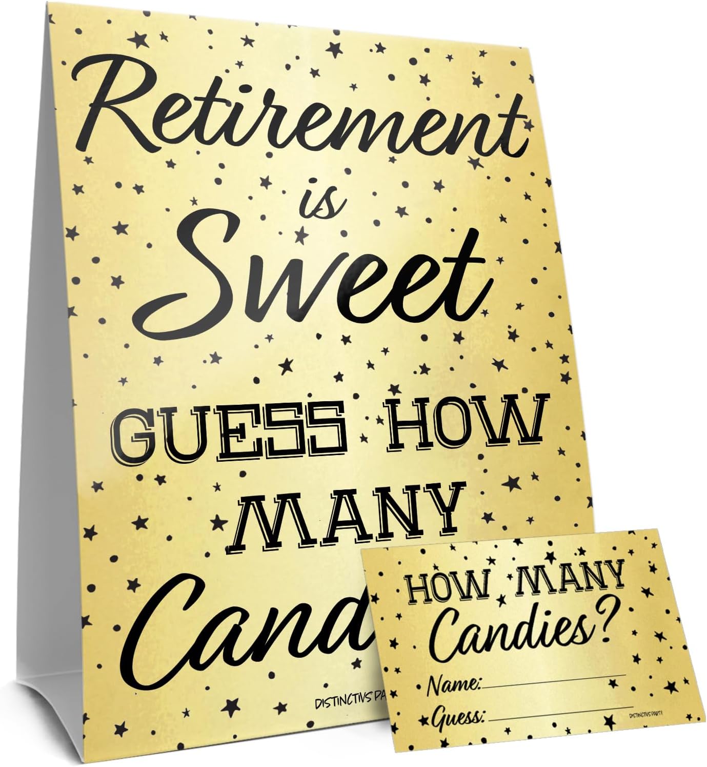 DISTINCTIVS Retirement Party Games - Guess How Many Candies in The Jar Game - 1 Sign and 30 Guessing Cards