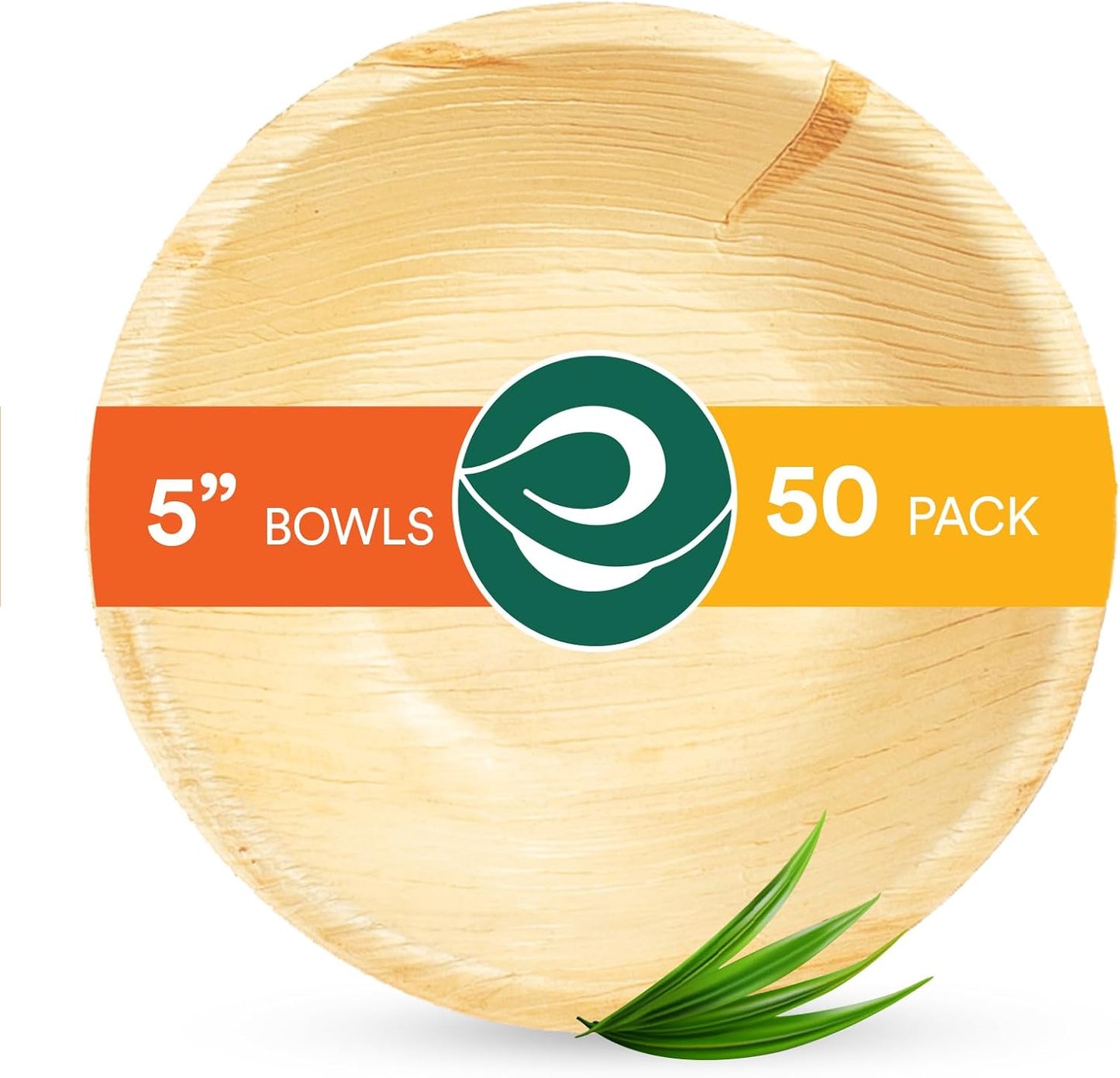 ECO SOUL 100% Compostable, Biodegradable, Disposable Palm Leaf Bowls, Like Bamboo Bowls, Eco-friendly | Sturdy, Microwave & Oven Safe (50, Small 5" (8 Oz) | Round)