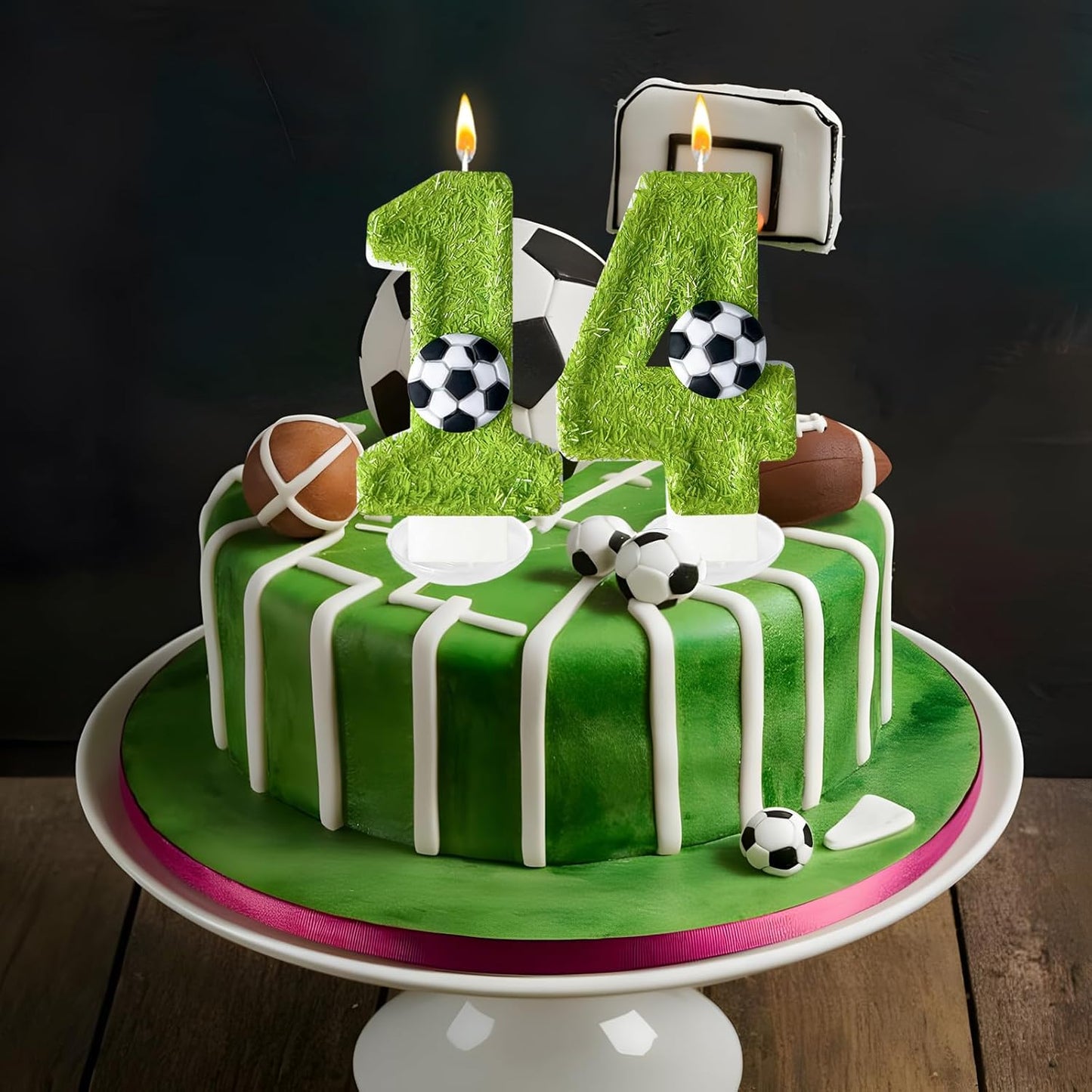 Birthday Candles Numbers，Soccer Birthday Decorations，Suitable for Girl and boy Cake Toppers, Wedding Cakes, Anniversaries, Party Celebrations, Birthday Decorations (Number 14)