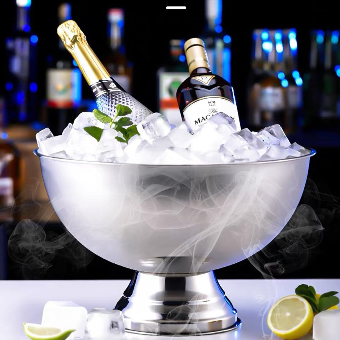 Large Ice Bucket 13L Stainless Steel Champagne Bowl Ice Bucket with Ice Scoop Semicircle Drink Tub with Integrated Base Silver Beverage Tub for Parties, Cocktail Bar, Chilling Wine (2 packs)