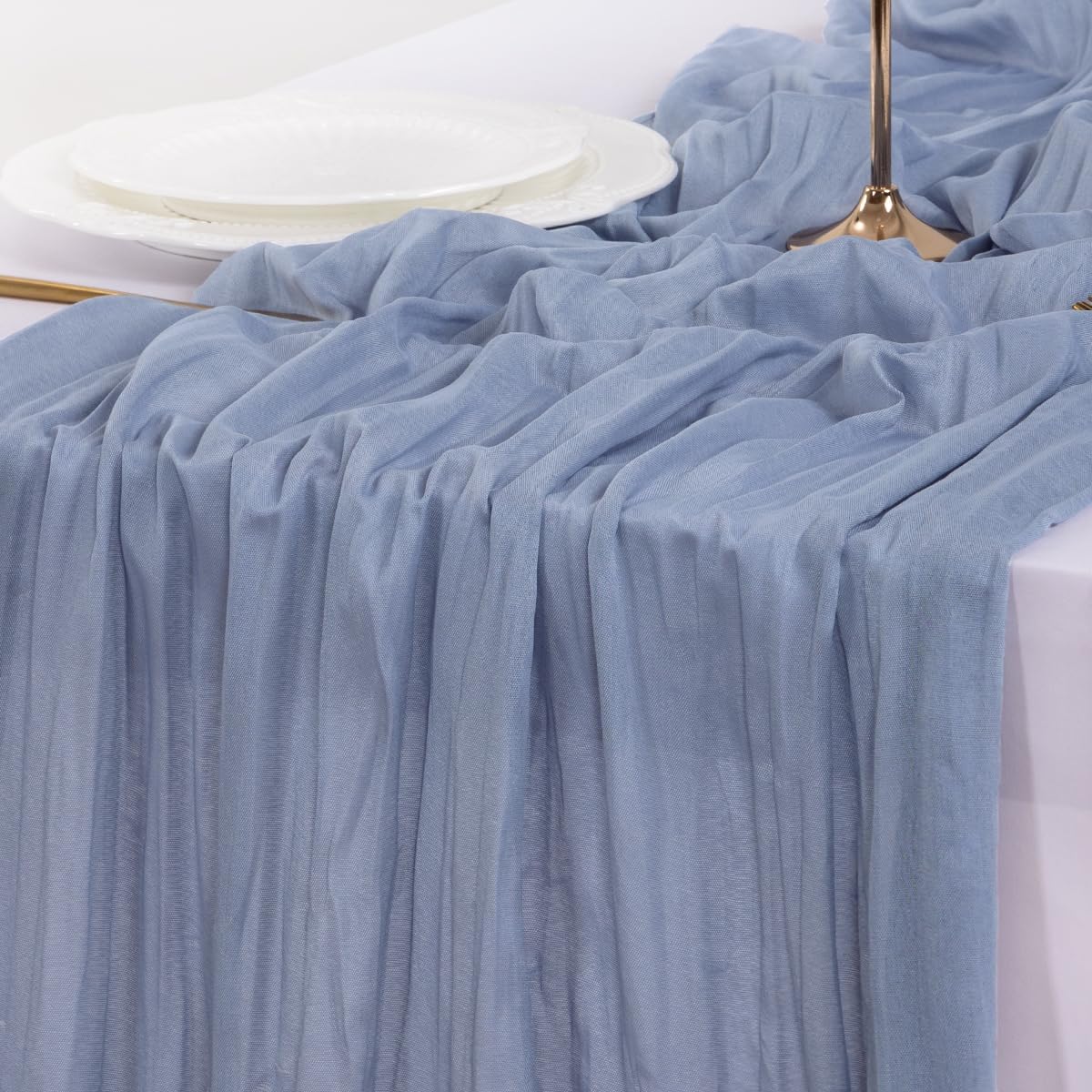 Socomi 6pcs Dusty Blue Fall Thanksgiving Cheesecloth Table Runner Boho Rustic Gauze 120 inch 10FT Cheese Cloth Runner for Wedding Party Baby Shower Birthday Home Decor Holiday Decorations