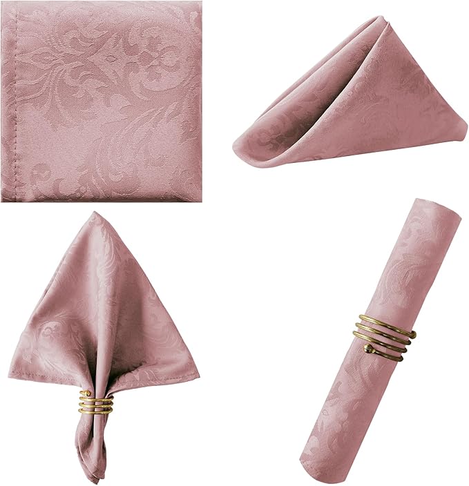SASTYBALE 4 Pieces Napkin Set, Damask Wrinkle Resistant Soft Polyester Napkins, Fabric Cloth Dinner Napkins for Daily, Wedding, Birthday, Anniversary, Holiday, Parties, Set of 4 (Pink, 20X20 Napkin)
