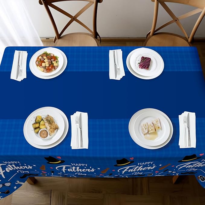 Childom 2 Pack Fathers Day Tablecloth,54" x 108" Plastic Disposable Table Covers for Rectangle,Fathers Day Decorations for Party Supplies,Plastic Party Table Cloth for Home Dinner Picnic Buffet Tables