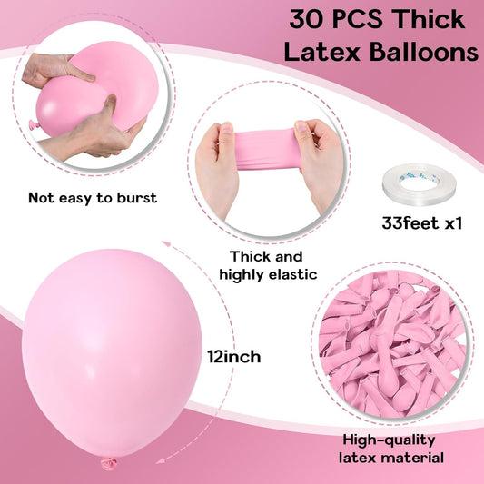 Pastel Pink Balloons - 30 Pcs, 12 Inch, Light Pink, Helium, Baby Shower, Princess Birthday Party Decorations