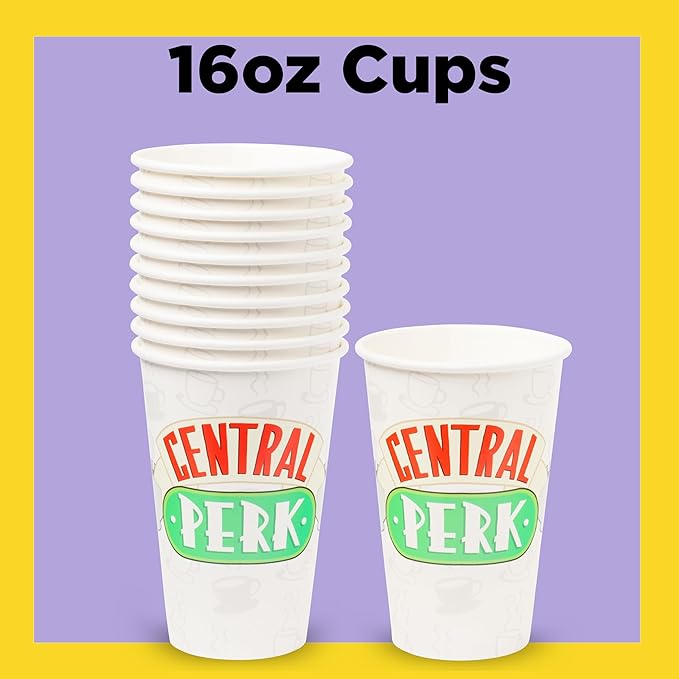 Silver Buffalo Friends Central Perk Iconic Icons and Quotes Pivot 60 Pack Partyware Disposable Paper Plates, Napkins, and Cups