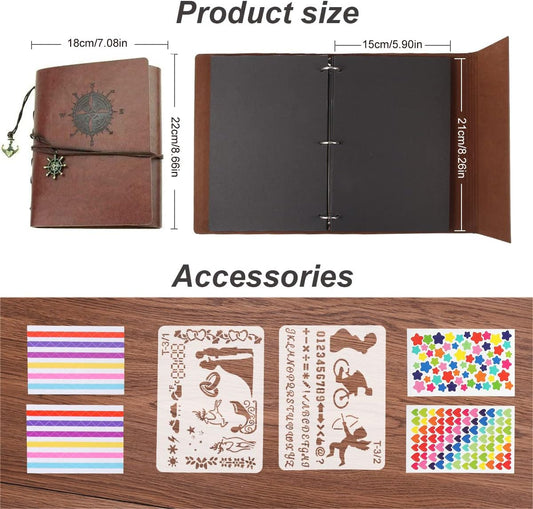 ThxMadam Navigation Scrapbook Leather Photo Album Vintage Wedding Guest Book Memory Book with 60 Black Pages Present for Valentines Anniversary Mother’s Day Birthday Gift for Student Kids Friend