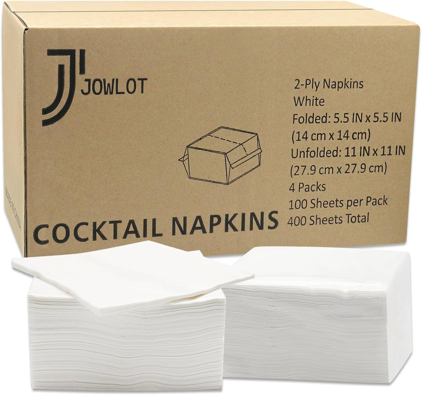 Cocktail Napkins - 400 Count 2-Ply White Disposable Napkins, 5.5x5.5 Inch Folded Beverage Napkins Paper for Dinner Wedding Bar Birthday Party and Everyday Use