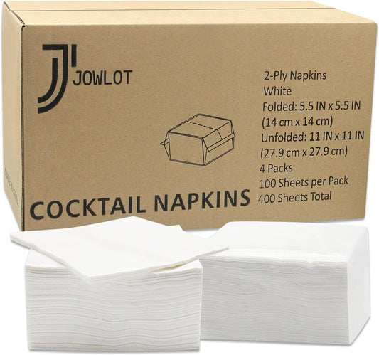 Cocktail Napkins - 400 Count 2-Ply White Disposable Napkins, 5.5x5.5 Inch Folded Beverage Napkins Paper for Dinner Wedding Bar Birthday Party and Everyday Use