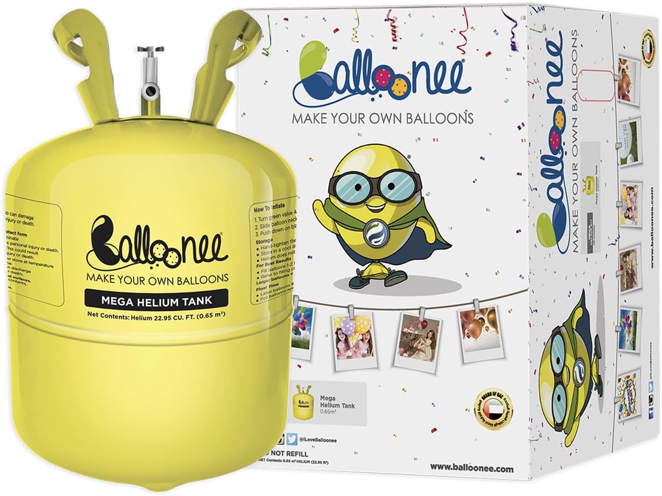 Mega Disposable Helium Party Kit, Helium Tank for Balloons At Home, 22.95 Cu Ft Helium Balloon Pump Kit, Inflate up to 100 Latex Balloons, Helium Tank, Portable for Celebrations