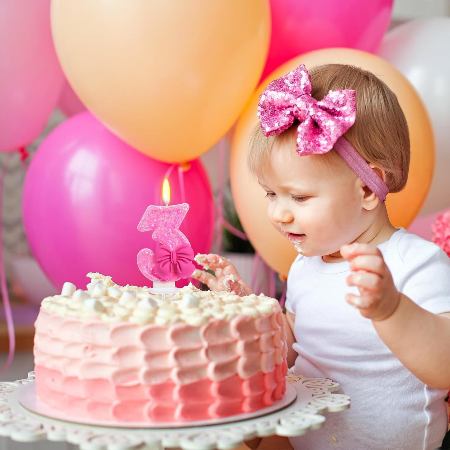 Birthday Candle for Cake, Rose Bow Number Cake Candles, 2.76 inch Number Happy Birthday Candle, Cake Topper Decoration for Birthday Party (Number 3)