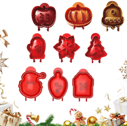 Holiday Mini Pie Mold, Hand Pie Press Molds Maker for Christmas Party Potluck Baking, Dough Presser Pies Molds for Fall, Thanksgiving & Christmas Festivals (9 Pcs-B)