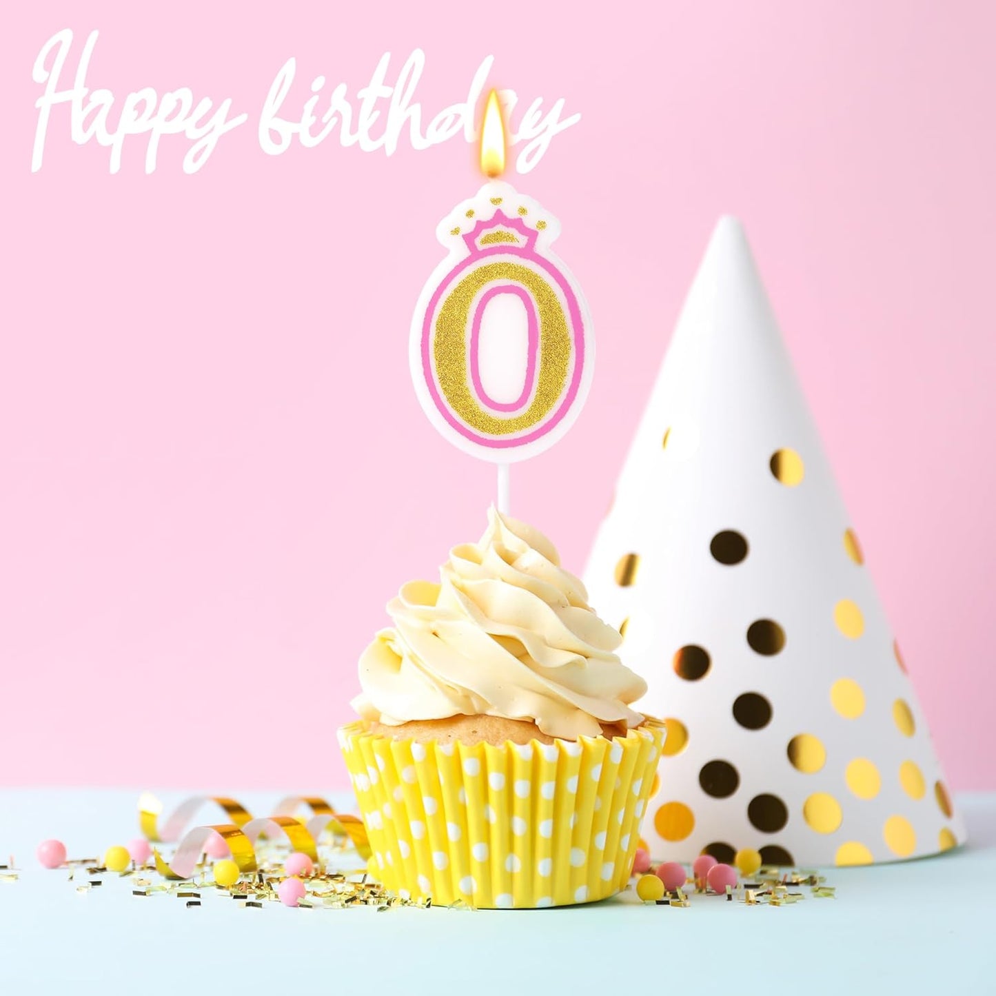 Birthday Number Candles, Number 0 Pink Giltter Candles for Cake, Candle Cake Topper with Sequins for Anniversary Celebrations Supplies (Number 0)
