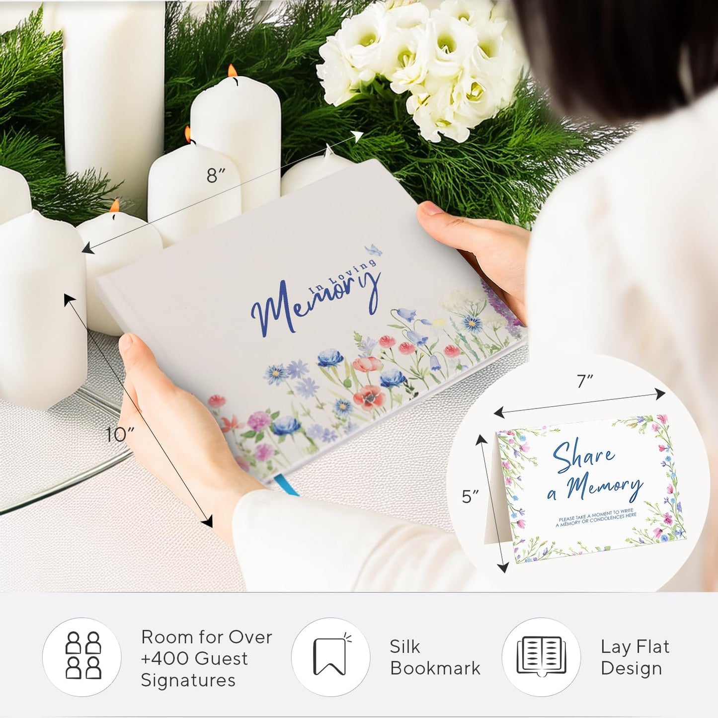 Funeral Guest Book for Memorial Service Floral Celebration of Life Guestbook with Share a Memory Sign Memory Book for Funeral with Space for 400+ Guests Memorial Keepsake Sign in Book- 10.25" x 8.25"