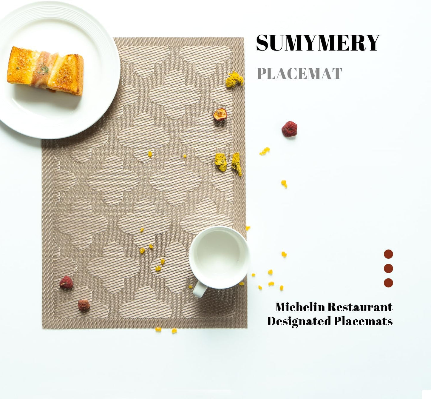 Placemats Set of 8 Vinyl/Plastic Woven Place Mats for Kitchen Table Indoor/Outdoor Washable Placemat Wipeable Dining Table Mats (Dark Brown Clover,8)
