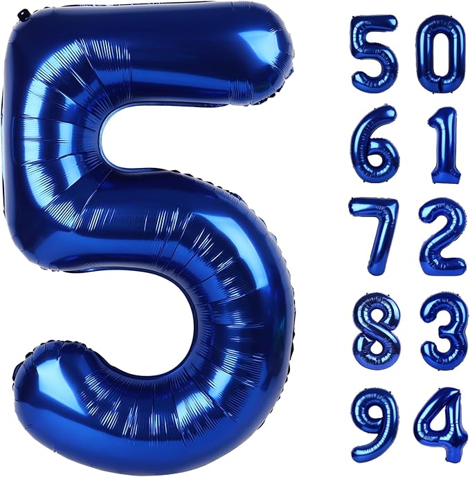 Night Blue 5 Balloon, Number Balloons 40 Inch, 5th Birthday Balloon Decorations, Night Blue Party Supplies, 5 Number Balloons, Number 5 Balloon