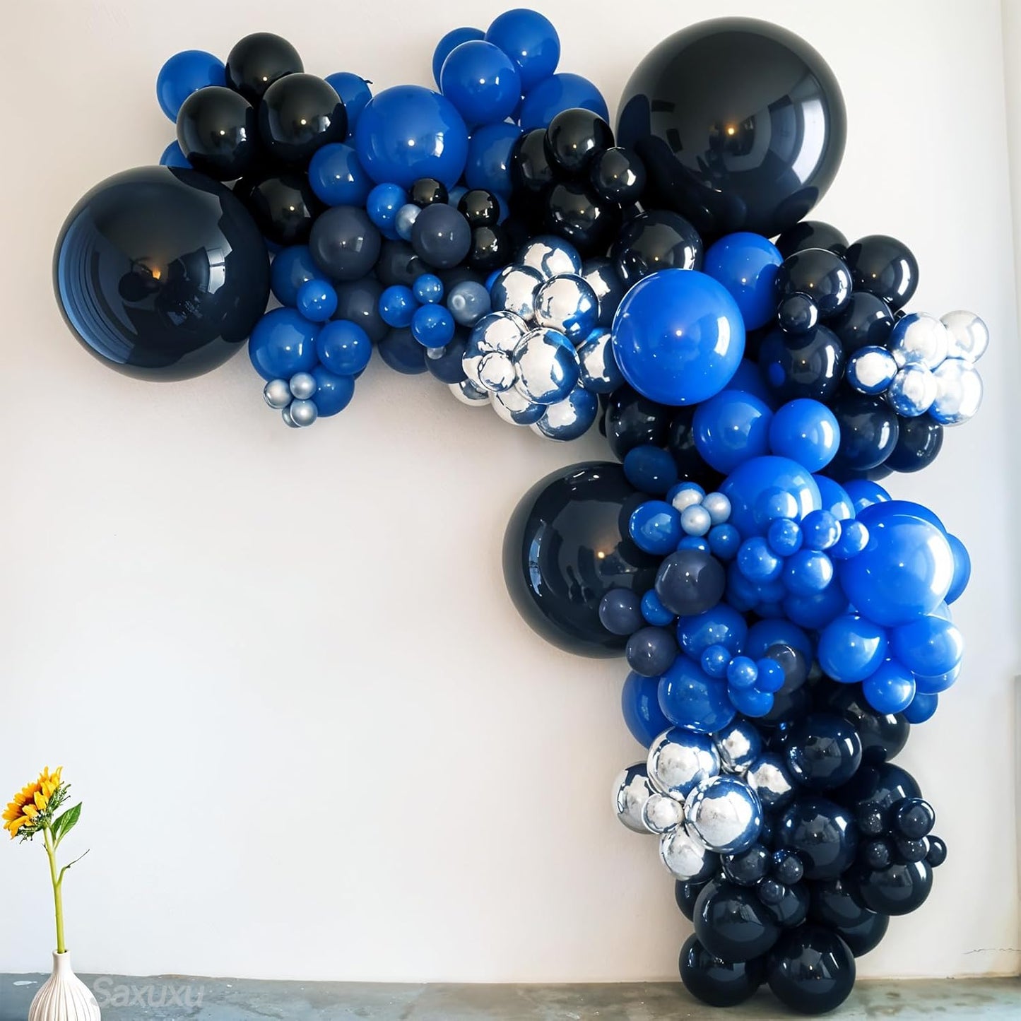 Blue And Silver Balloon Arch Kit, Blue Silver Balloons Garland Arch Kit With Star Foil Balloon, Dark Navy Balloons For Boy Men Birthday Party Wedding Anniversary Graduation Baby Shower
