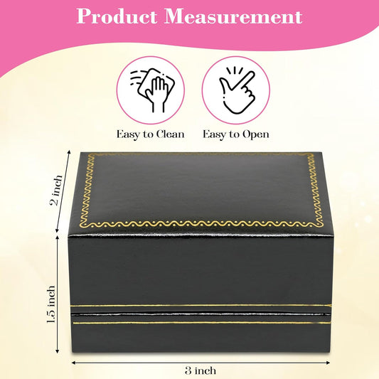 Novel Box Black Jewelry Box for Double Rings 3x2x1.5 Inches - Ring Gift Boxes with Gold Trim - Faux Leatherette Double Rings Storage Case - Gift Presentation Cases for Ring Only