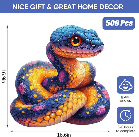 Reouinty Wooden Puzzle for Adults 500 Pieces, 3D Visual Effect Snake Jigsaw Puzzles, Unique Shape Animal Adult Puzzles, Irregular Wood Puzzles Best Gift for Adults Family Game 16.6 * 16.9 in