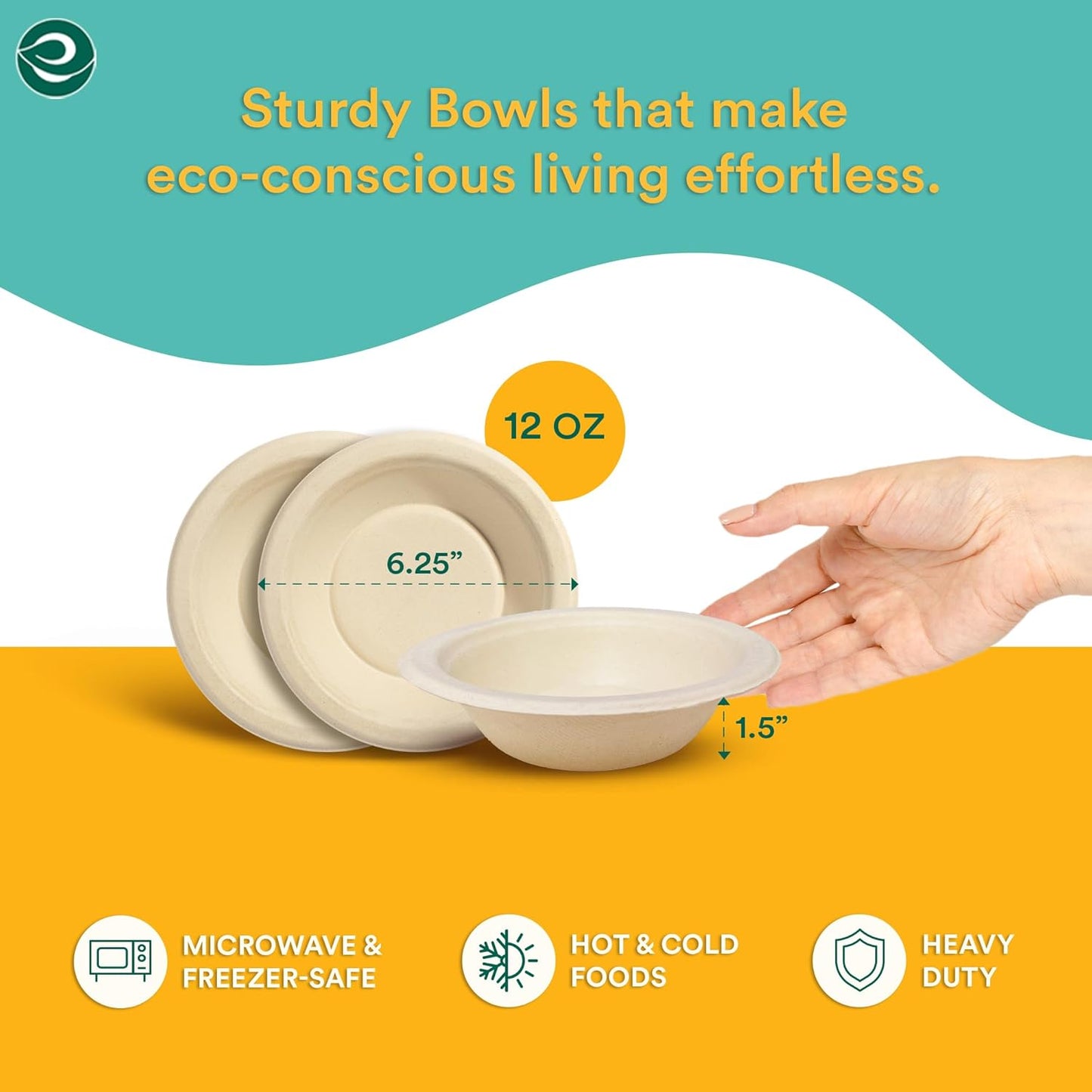 ECO SOUL 100% Compostable 12 Oz Soup Bowls [4 Packs of 125] Disposable dessert bowls I Heavy duty paper bowl I Eco-friendly salad bowl I Biodegradable large Bowls