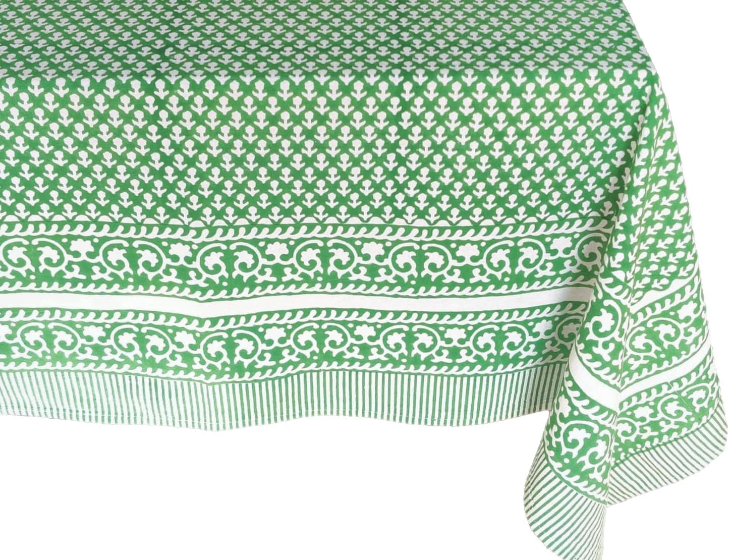 ATOSII Queen Green 100% Cotton Tablecloth, Handblock Print Rectangle Table Cover for Kitchen Dining I Tabletop Linen I Parties, Thanksgiving, Christmas, Wedding, Fall Table Cloth 60 X 90 Inches