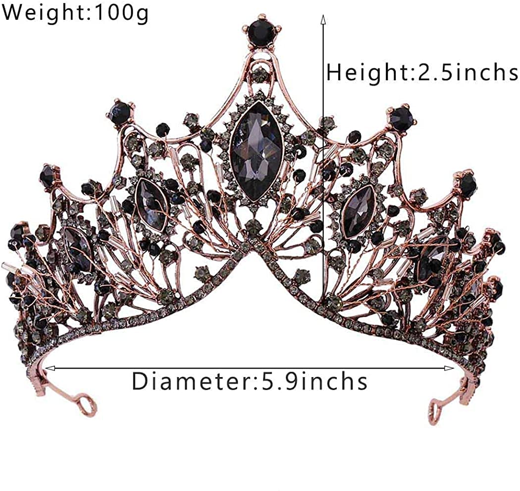 Baroque Black Queen Crown for Women, Dark Gothic Princess Tiaras and Crown Handmade Crystal Headband Birthday Tiara for Women – Wedding Halloween Faire Costume Birthday Music Festival