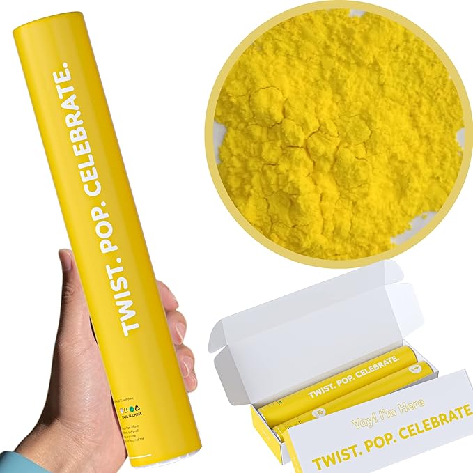 Yellow Powder Cannons Smoke Bombs Biodegradable Poppers | 2 Pack | Launch 25 ft Far | 12 inch | Decorations For Photoshoots, Gender Reveal, Celebrations, Festivals, and Parties | TUR Party Supplies